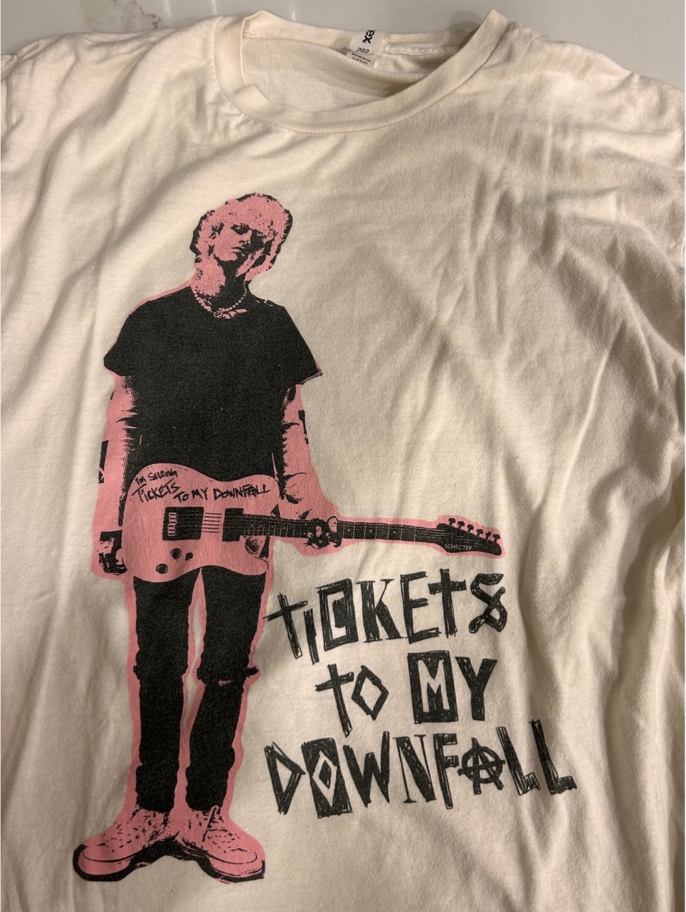 Tultex Large White Graphic T-Shirt with Pink and Black 'Tick
